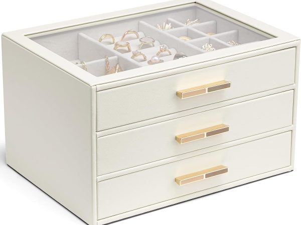 Jewellery Box with Glass Lid and 3 Drawers