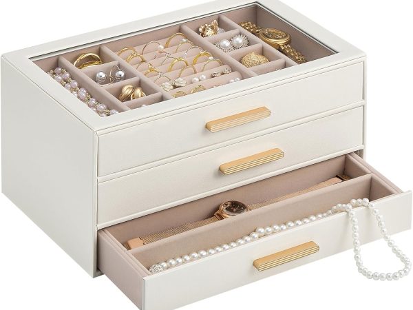 3 Layer Jewellery Organiser Case with Glass Lid
