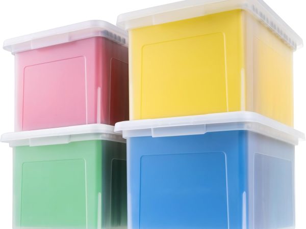 4 Pack 35 Quart Plastic File Boxes with Lids