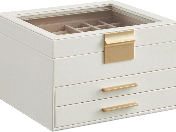 3 Layer Jewellery Box with Glass Lid and 2 Drawers