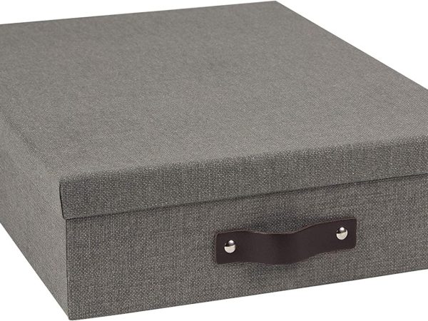 Canvas Document Box with Lid and Leather Handle