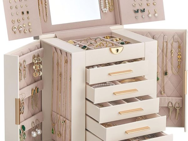 Large 6 Layer Lockable Jewellery Organiser with Mirror