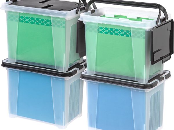 4 Pack 18 Quart Water Resistant File Boxes with Wing Lids