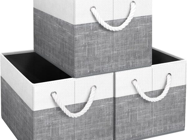 3 Pack Large Foldable Baskets with Rope Handles