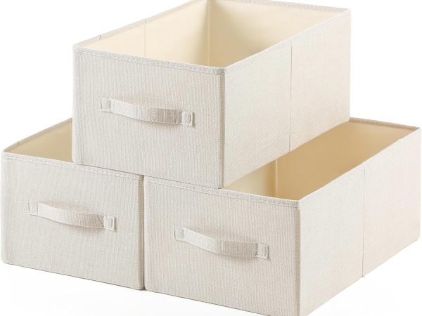 3 Pack Large Washable Linen Storage Bins with Handles