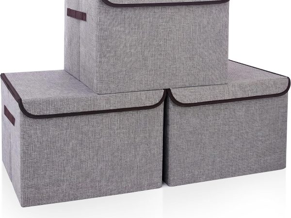 3 Pack 17 Inch Collapsible Linen Storage Bins with Lids